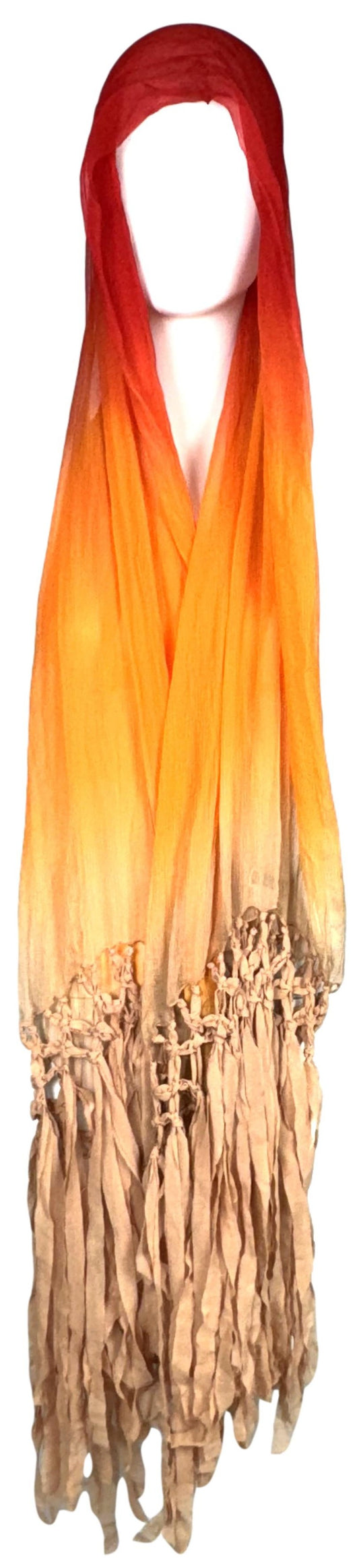 S/S 2006 Christian Dior by John Galliano Sheer Orange Red & Nude Silk Extra Long Wrap Scarf Top or Skirt