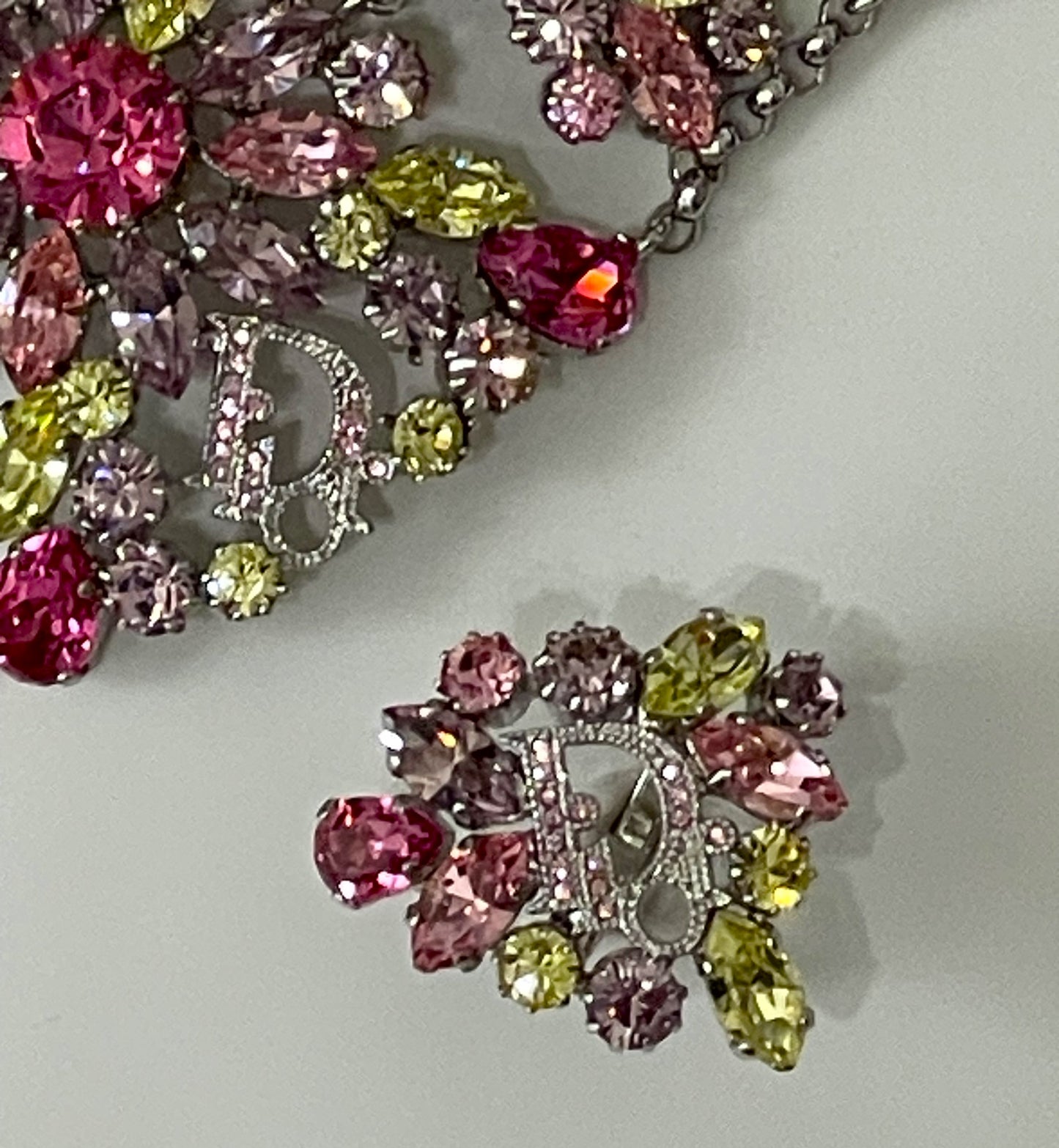 F/W 2007 Christian Dior by John Galliano Haute Couture Runway Large Pastel Crystal Earrings Bracelet & Ring Set