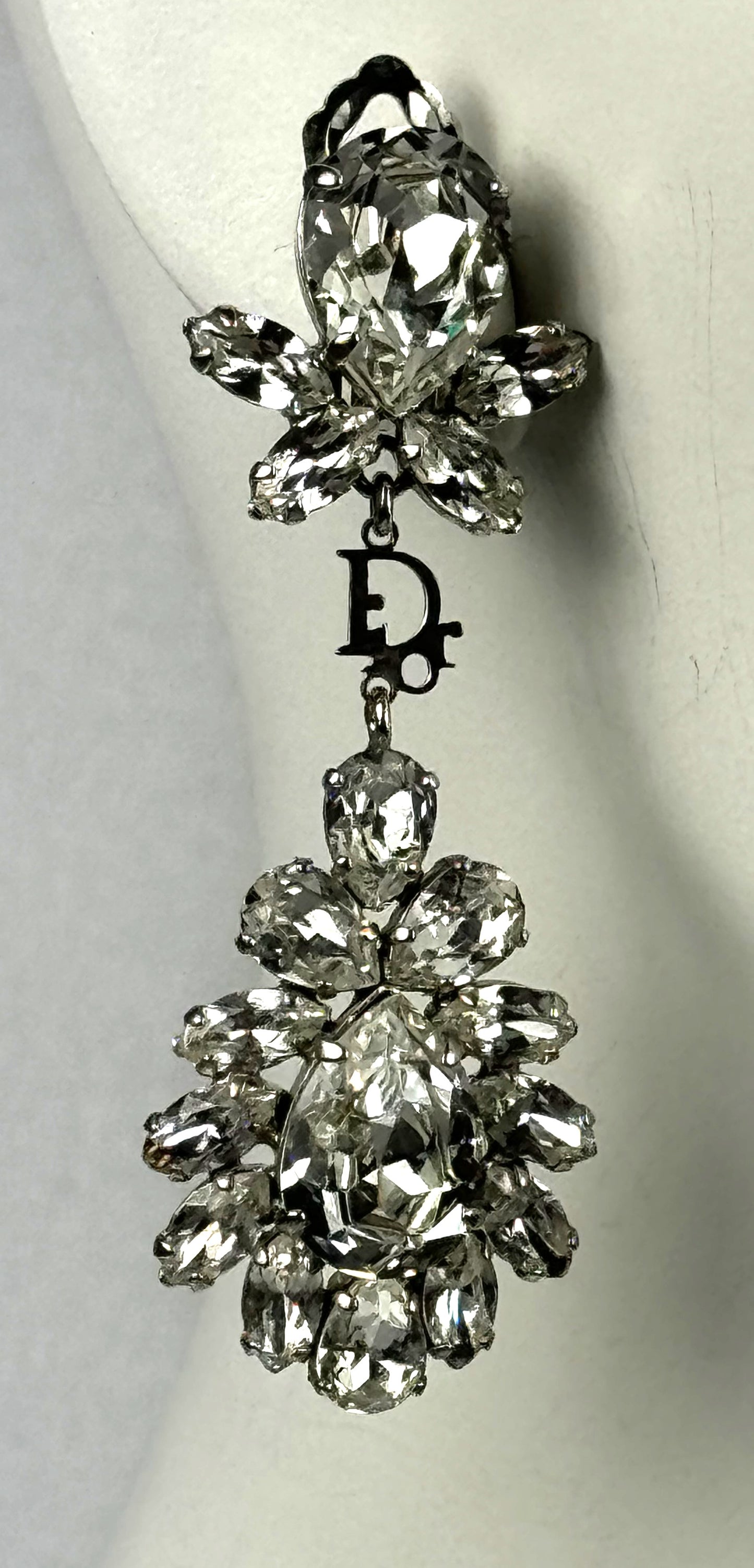 2007 Christian Dior by John Galliano Large Crystal Logo Princess Drop Earrings