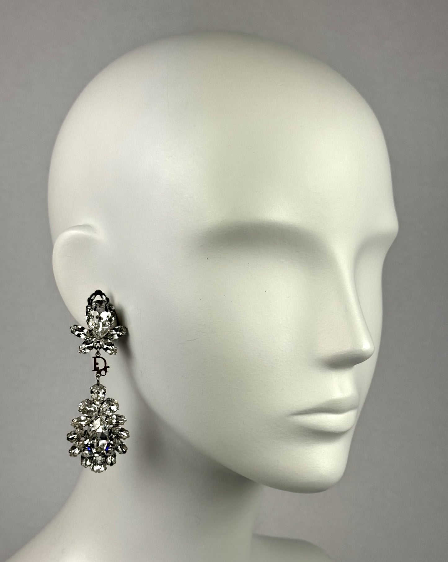 2007 Christian Dior by John Galliano Large Crystal Logo Princess Drop Earrings
