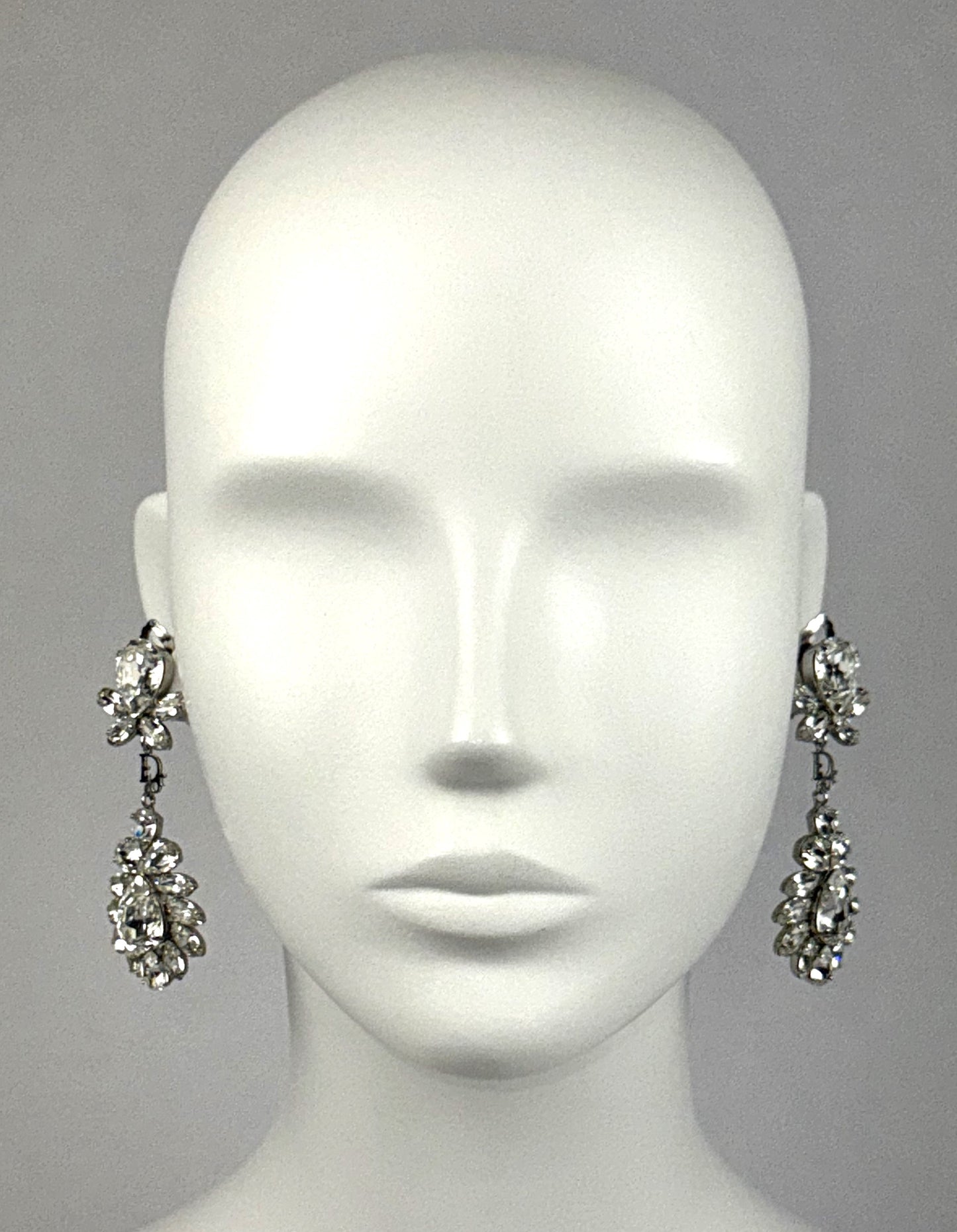 2007 Christian Dior by John Galliano Large Crystal Logo Princess Drop Earrings