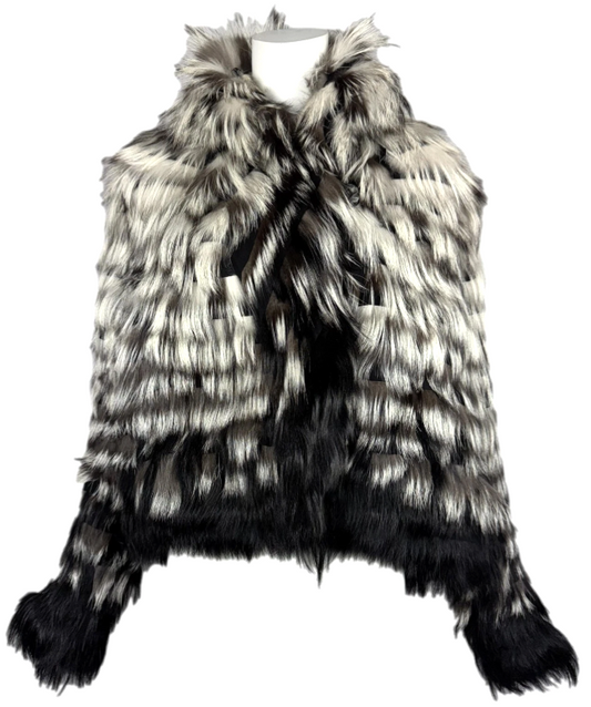 F/W 2007 Christian Dior by John Galliano Black & White Shaggy Fox Fur Jacket Coat
