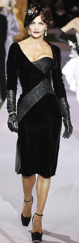 F/W 2007 Christian Dior x John Galliano Haute Couture Runway 1940's Old Hollywood Starlet Black Velvet Beaded Gown Dress
