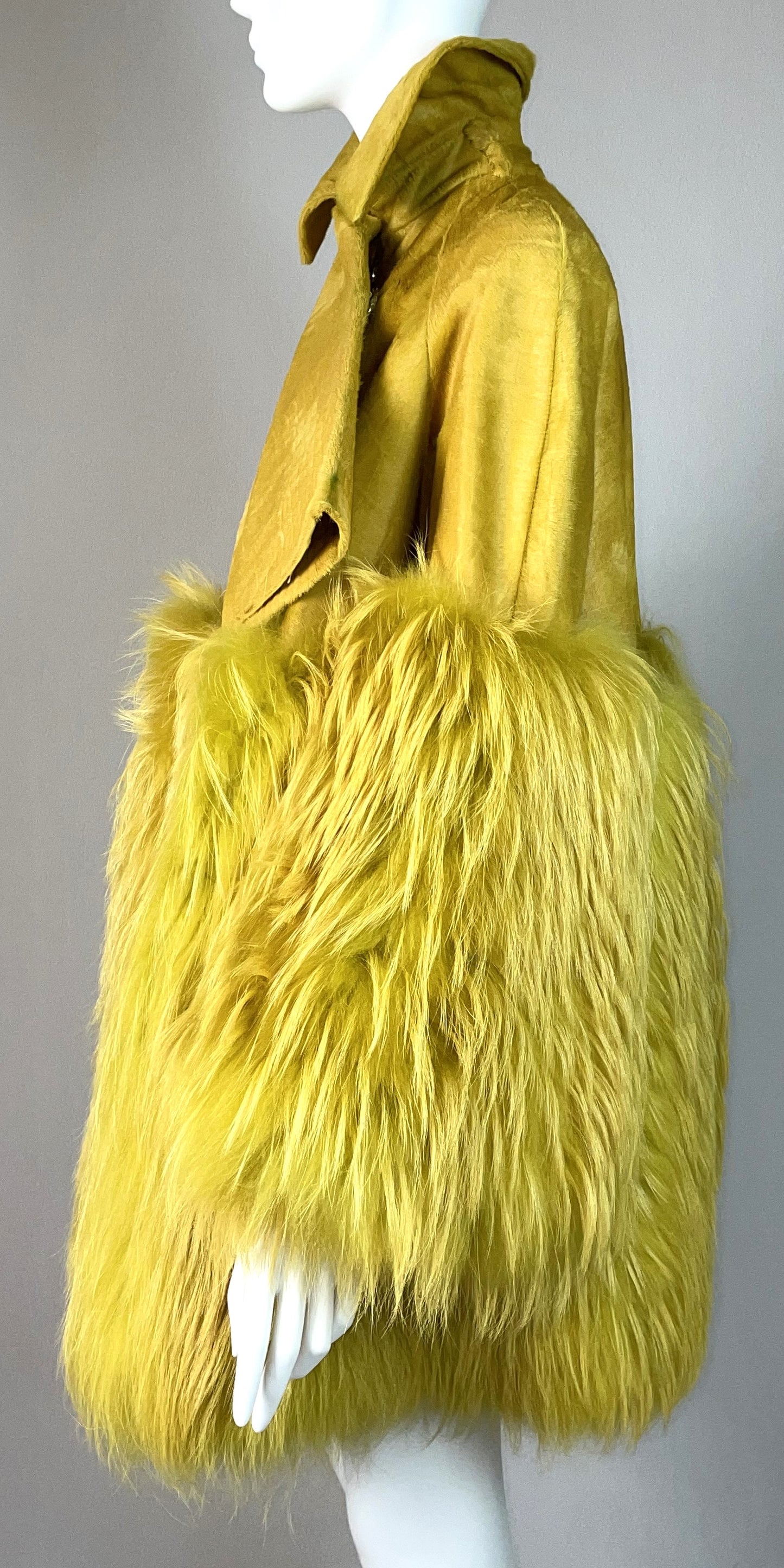 F/W 2007 Christian Dior by John Galliano Runway 60's MOD Style Green Fur Coat