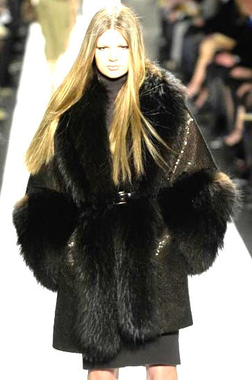 F/W 2007 Michael Kors Runway 1920's Flapper Style Brown Sequin Cocoon Coat w Fox Fur