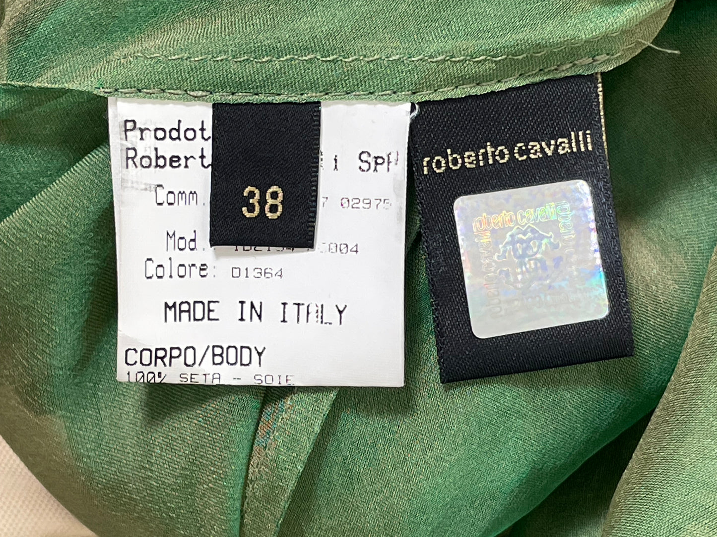 F/W 2007 Roberto Cavalli Runway Green & Gold Embellished Backless 1940's Old Hollywood Vixen Gown Dress