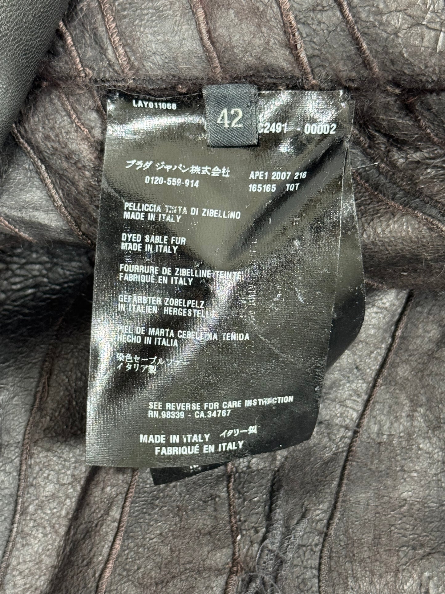 2007 PRADA Black Dyed Sable Fur Jacket Coat