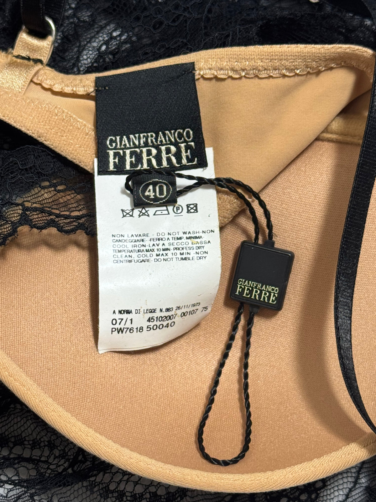 S/S 2007 Gianfranco Ferre Runway Sheer Black Lace w Nude Bra Micro Mini Dress Top