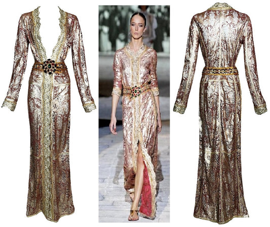 NWT S/S 2007 Roberto Cavalli Runway Chinoiserie Dragon Gold & Red Leather Maxi Dress Coat & Metal Jeweled Belt