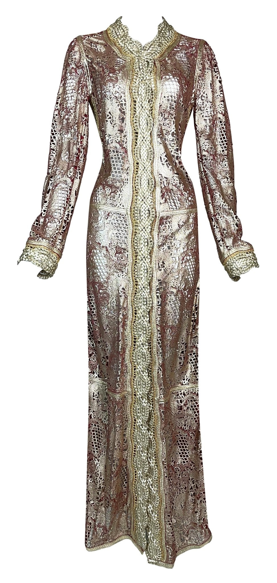 NWT S/S 2007 Roberto Cavalli Runway Chinoiserie Dragon Gold & Red Leather Maxi Dress Coat & Metal Jeweled Belt