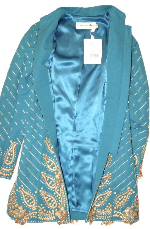 NWT Cruise 2008 Christian Dior by John Galliano Runway Blue Raj Beaded Embellished Dress Jacket