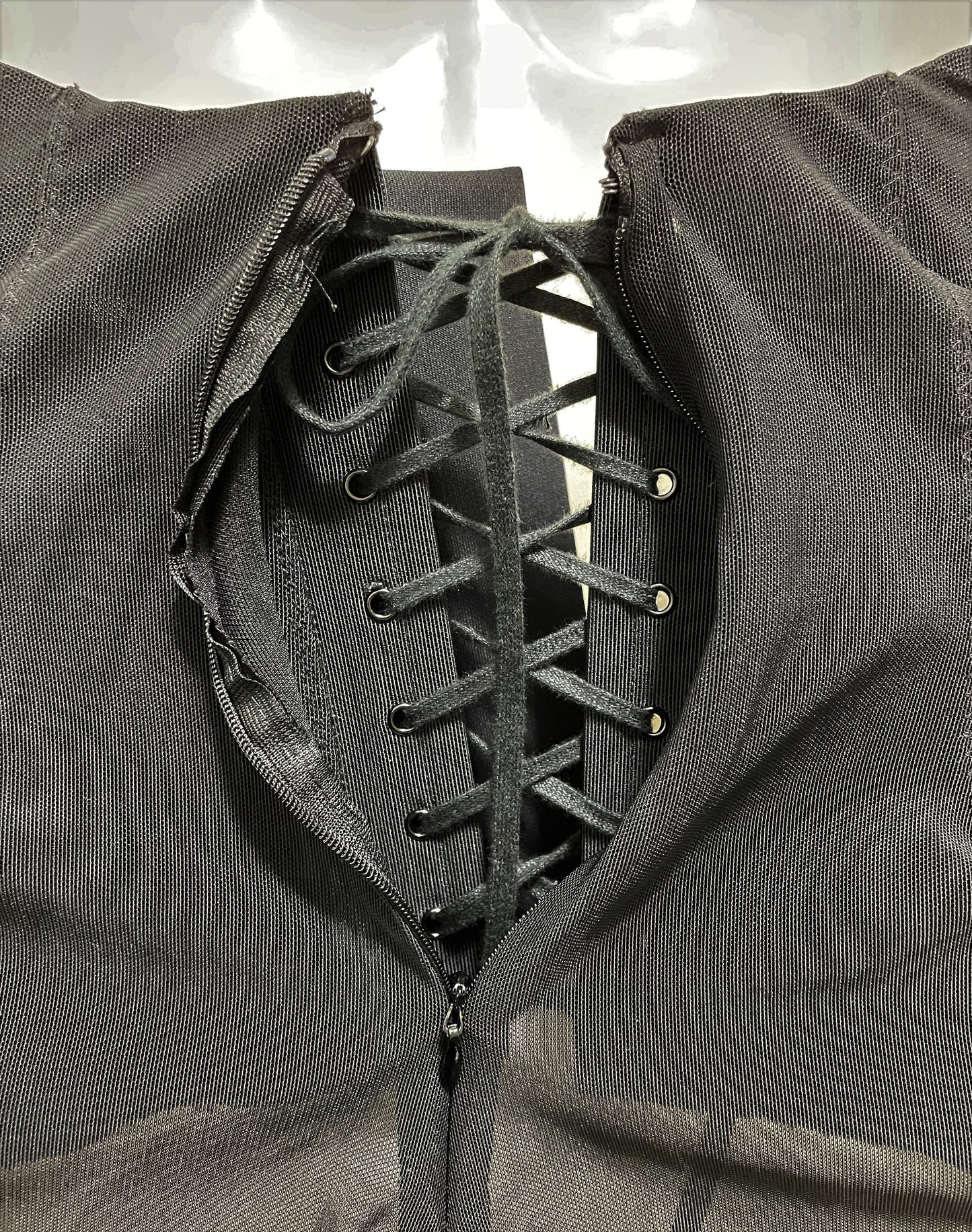 F/W 2008 Christian Dior by John Galliano Haute Couture Runway 1950's Pin-Up Style Black Mesh Bustier Corset Top