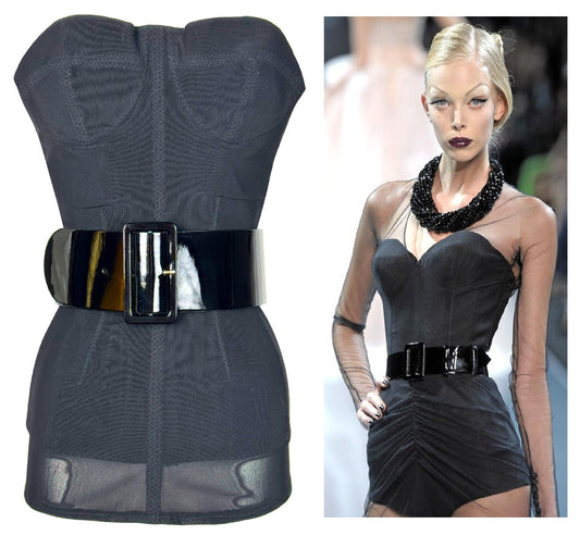 F/W 2008 Christian Dior by John Galliano Haute Couture Runway 1950's Pin-Up Style Black Mesh Bustier Corset Top