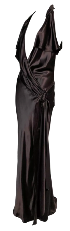 F/W 2008 Jean Paul Gaultier Runway Brown Satin Plunging Wrap Gown Dress