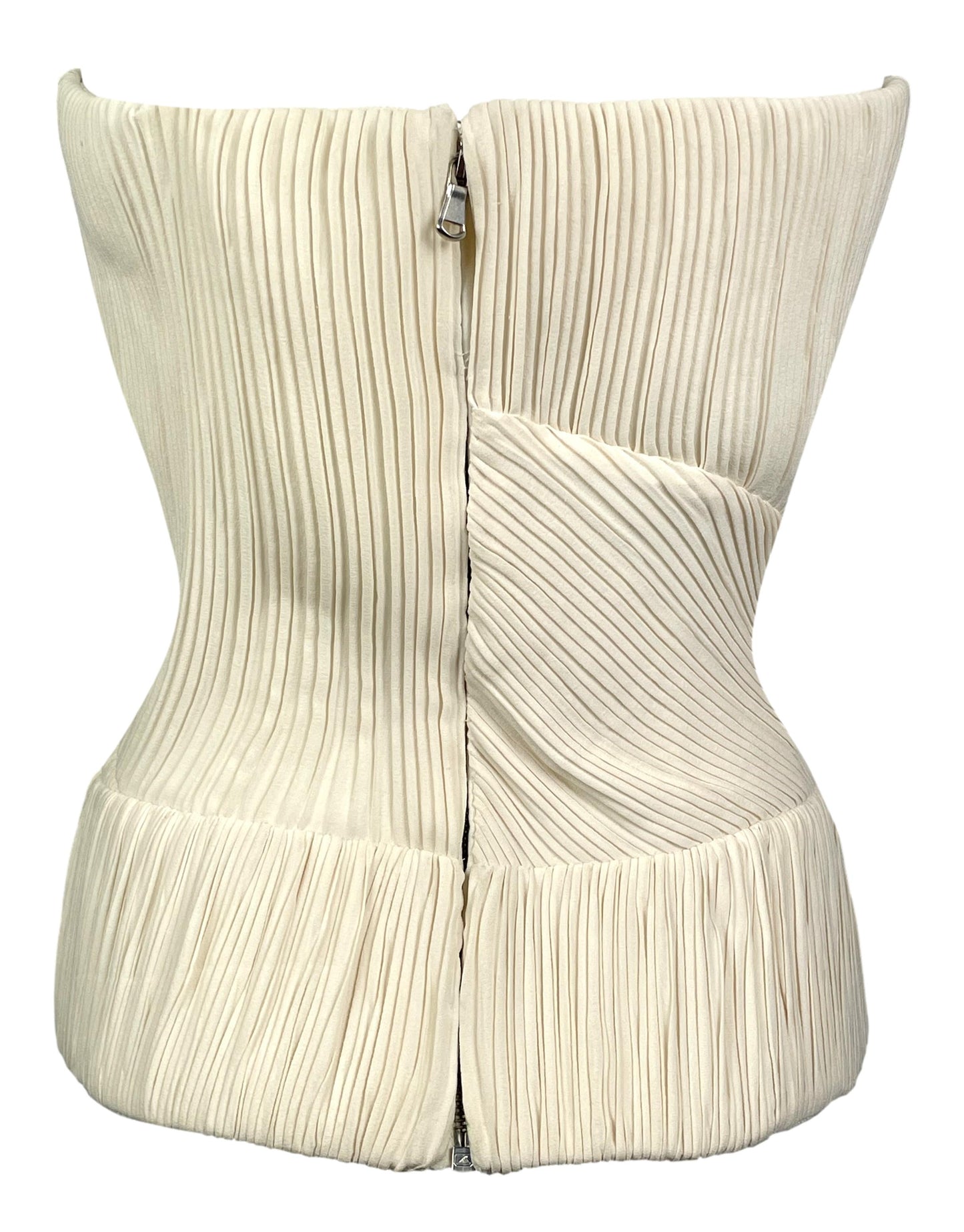S 2008 Balenciaga by Nicolas Ghesquière Ivory Pleated Cone Bra Wasp Waist Bustier Bust