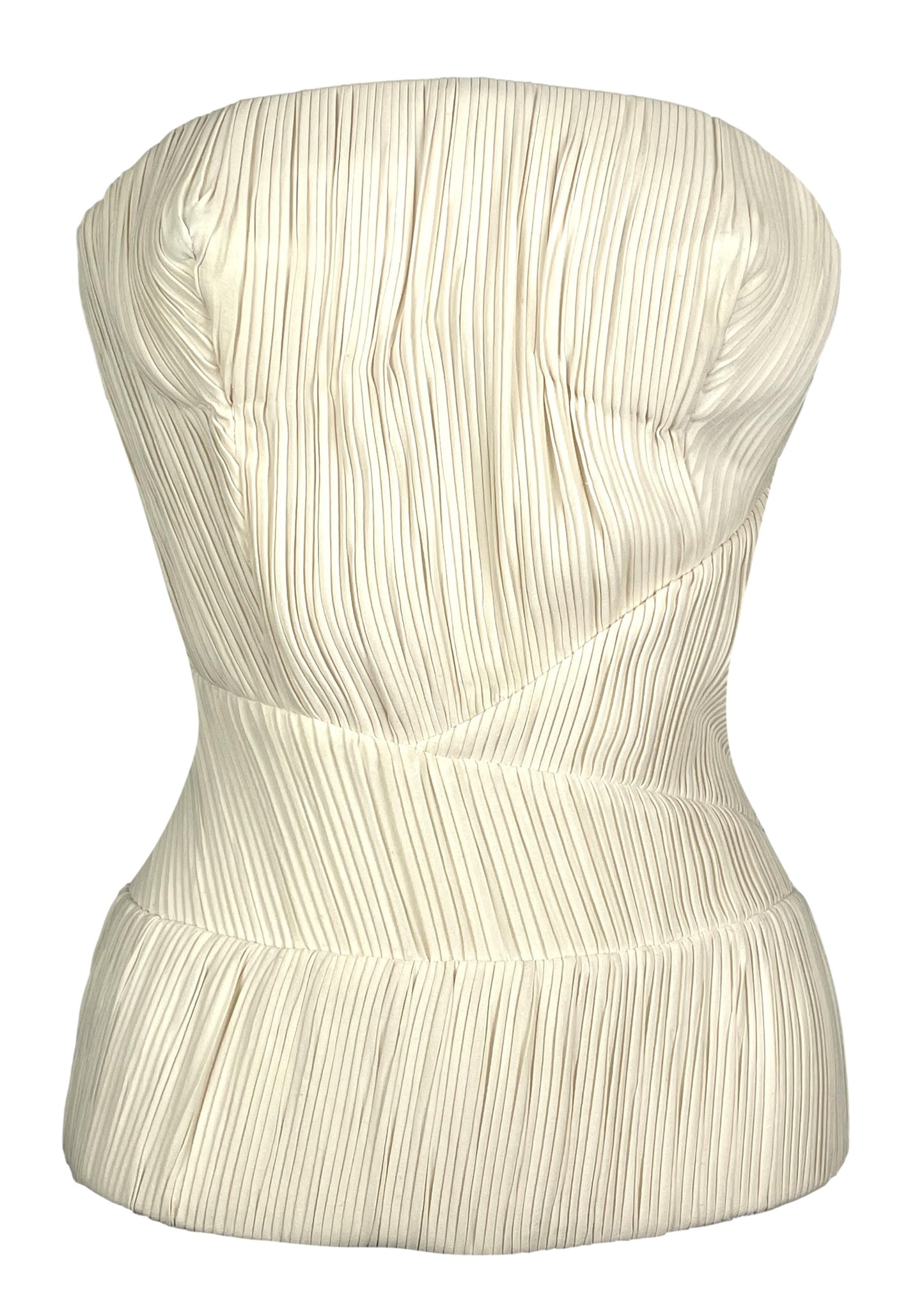 S 2008 Balenciaga by Nicolas Ghesquière Ivory Pleated Cone Bra Wasp Waist Bustier Bust