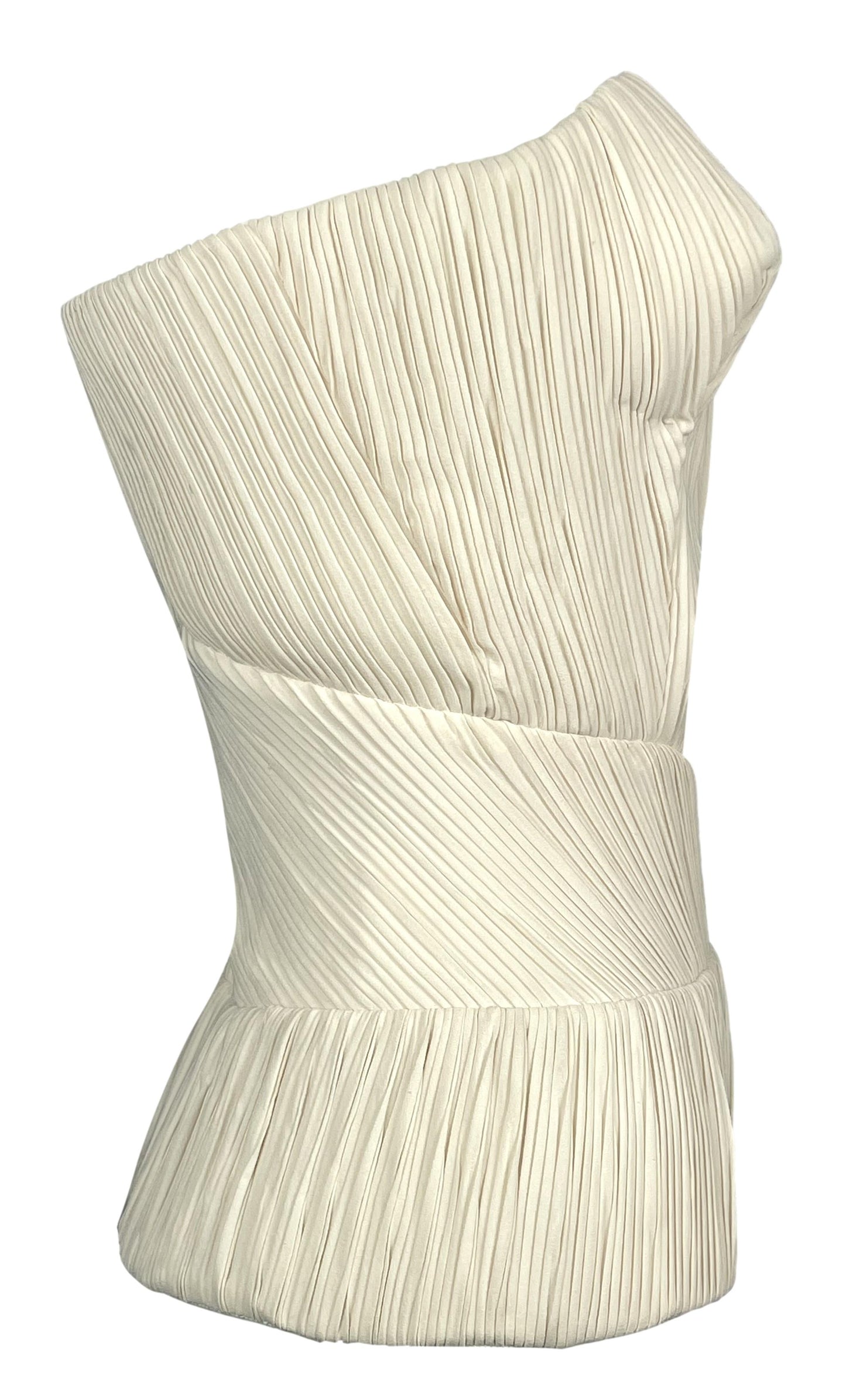 S 2008 Balenciaga by Nicolas Ghesquière Ivory Pleated Cone Bra Wasp Waist Bustier Bust