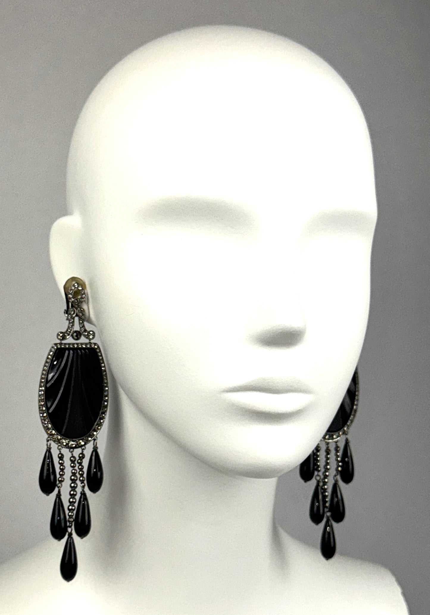 S/S 2008 Christian Dior by John Galliano Runway 20's Art Deco Style Large Onyx Earrings & Ring Set