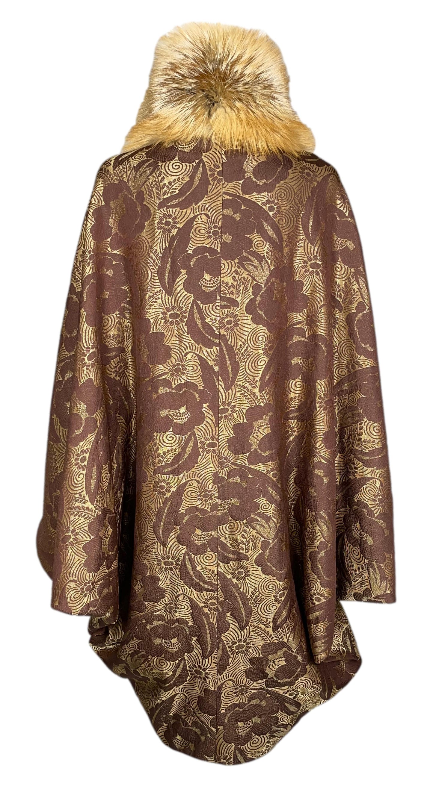 S/S 2008 Christian Dior by John Galliano Runway Gold & Brown Poiret 20's Style Cape Coat w Fox Fur