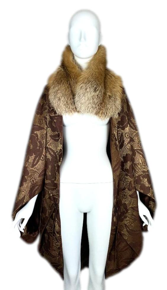 S/S 2008 Christian Dior by John Galliano Runway Gold & Brown Poiret 20's Style Cape Coat w Fox Fur