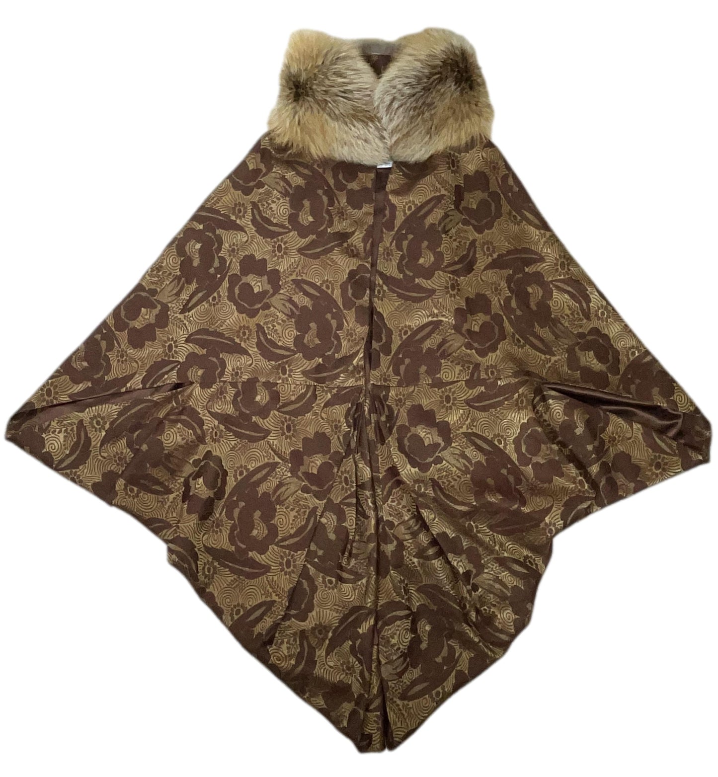S/S 2008 Christian Dior by John Galliano Runway Gold & Brown Poiret 20's Style Cape Coat w Fox Fur
