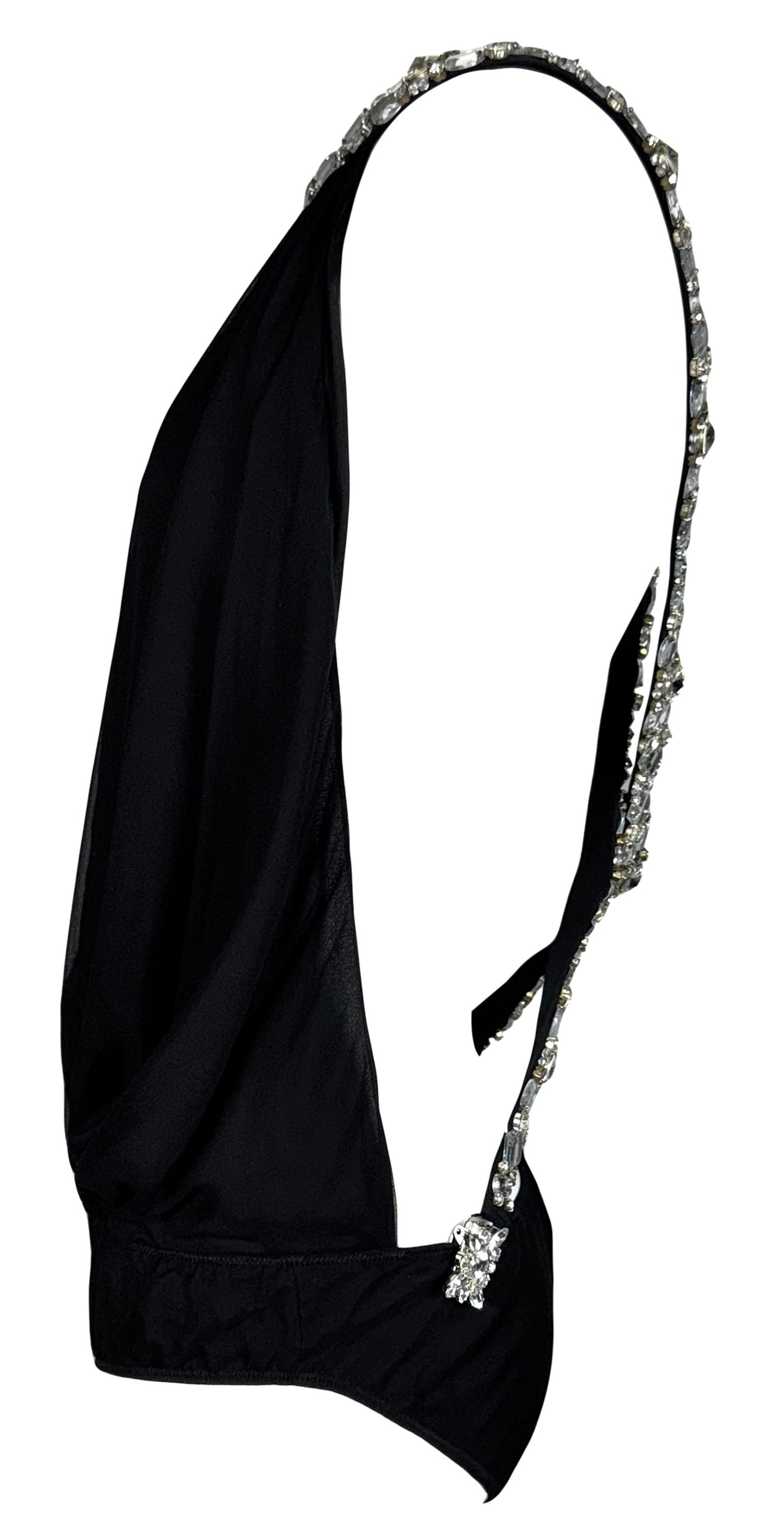 S/S 2008 Dsquared2 Black Silk Plunging Backless Crystal Suspender Bodysuit Top