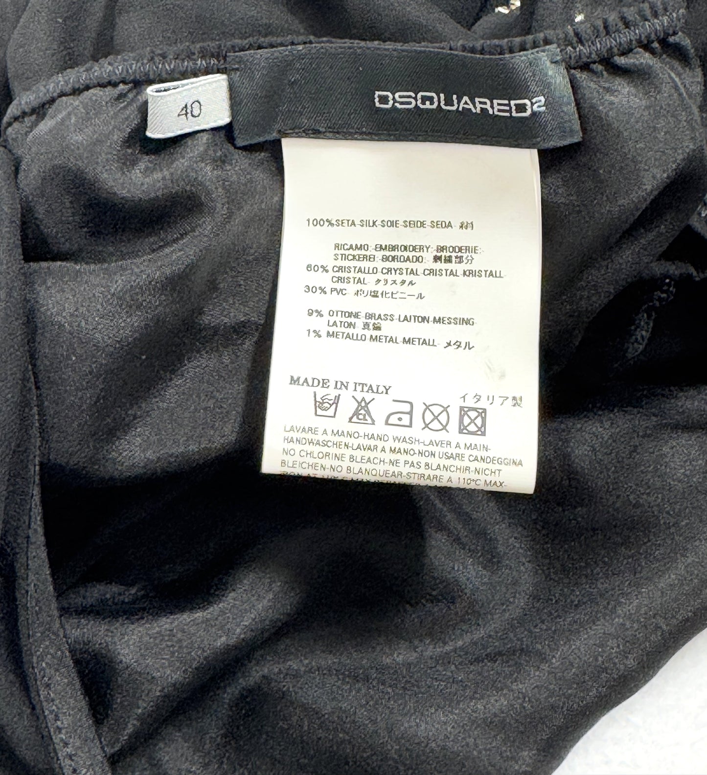 S/S 2008 Dsquared2 Black Silk Plunging Backless Crystal Suspender Bodysuit Top