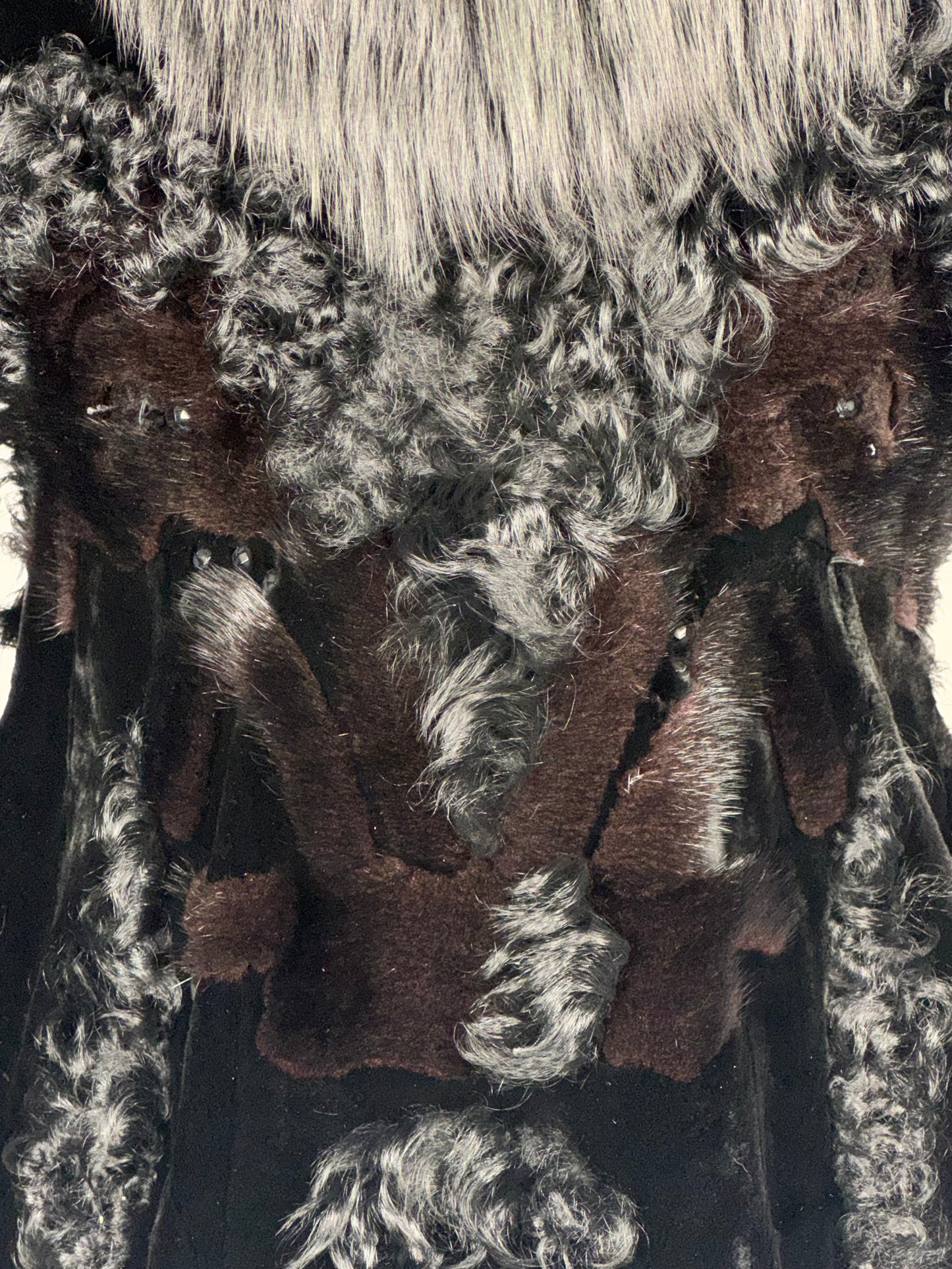 F/W 2009 Gianfranco Ferre Runway Black Mixed Media Mink Fox & Lamb Fur Avant Garde High Shoulder Jacket