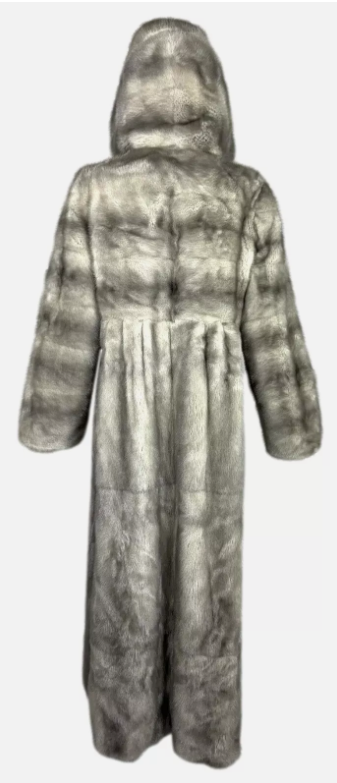 F/W 2009 Valentino Silver Gray Mink Fur Hooded Full Length Long Coat