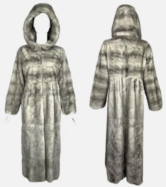 F/W 2009 Valentino Silver Gray Mink Fur Hooded Full Length Long Coat