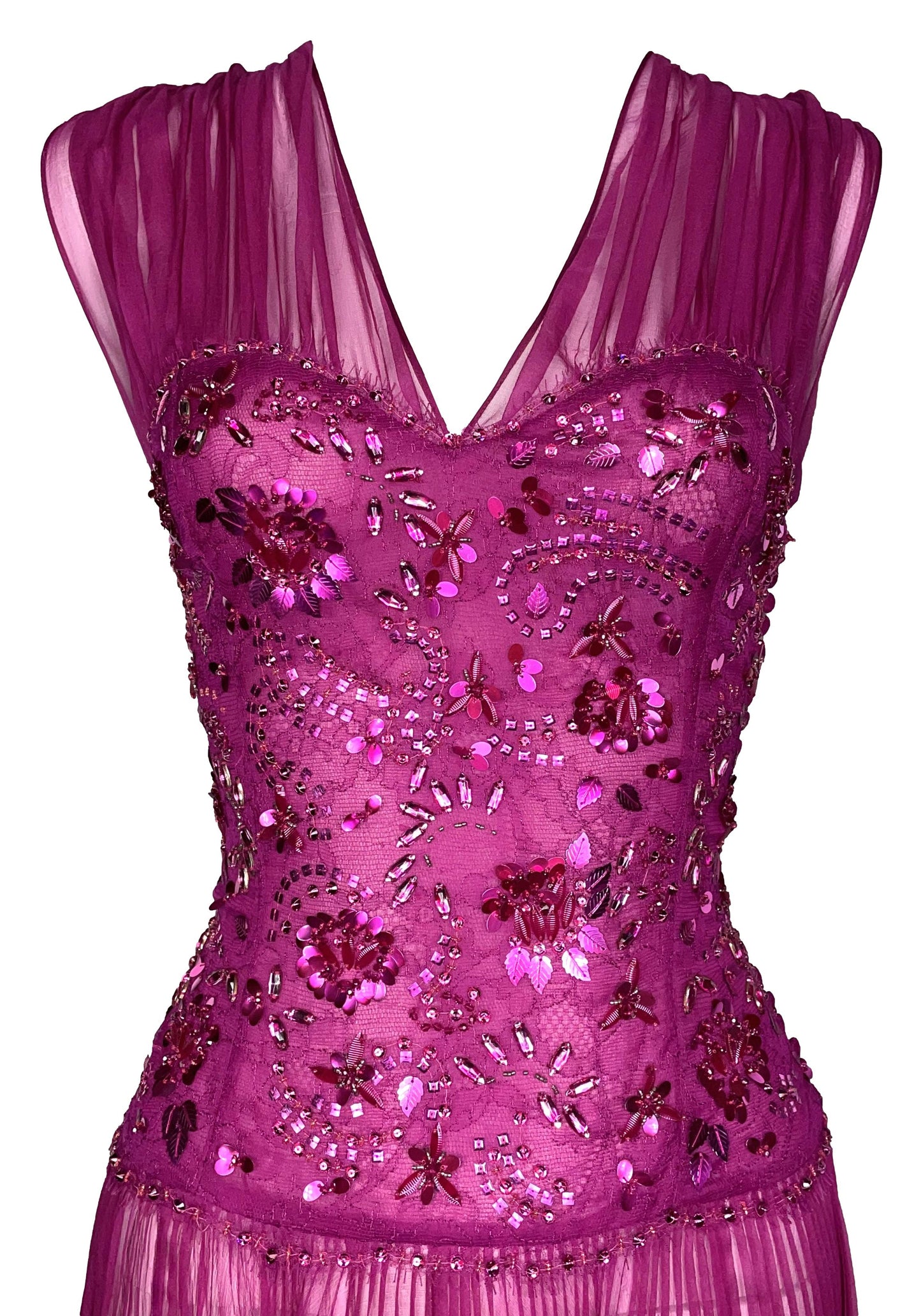 S/S 2010 Christian Dior by John Galliano Runway 1940's Vixen Pin-Up Sheer Hot Pink Silk Maxi Dress