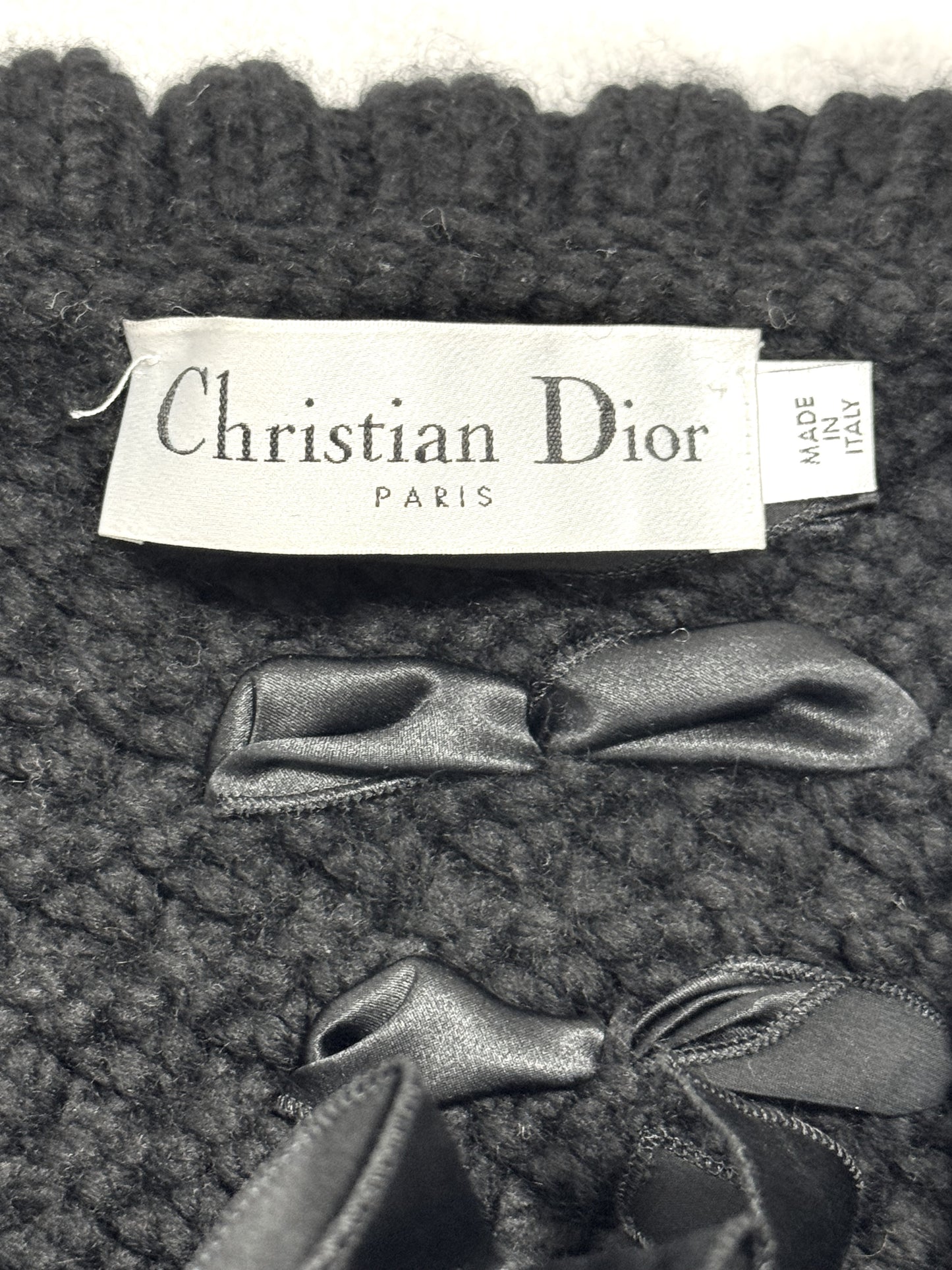 F/W 2010 Christian Dior x John Galliano Runway Baggy Black Knit Satin Corset Ties & Bows Cardigan Coat Jacket