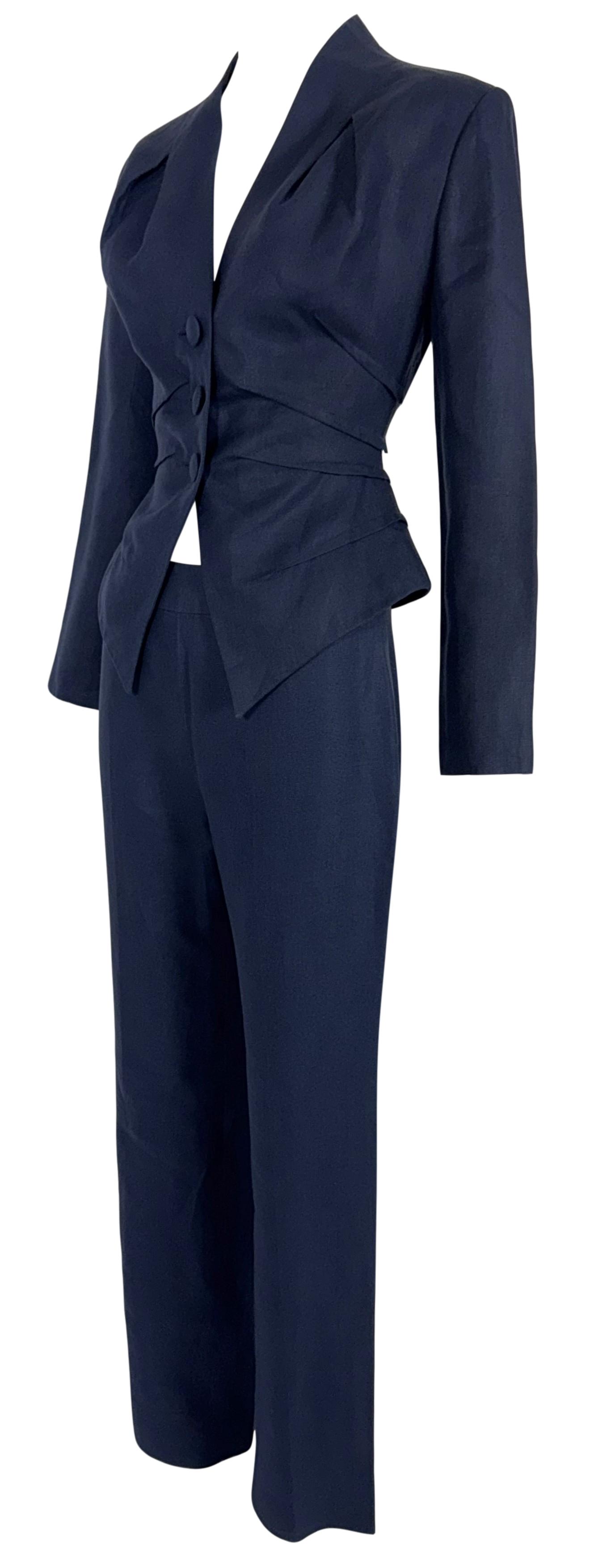 S/S 2010 Christian Dior Haute Couture by John Galliano Navy Blue Fitted 1940's Style Short Jacket & Pants Suit