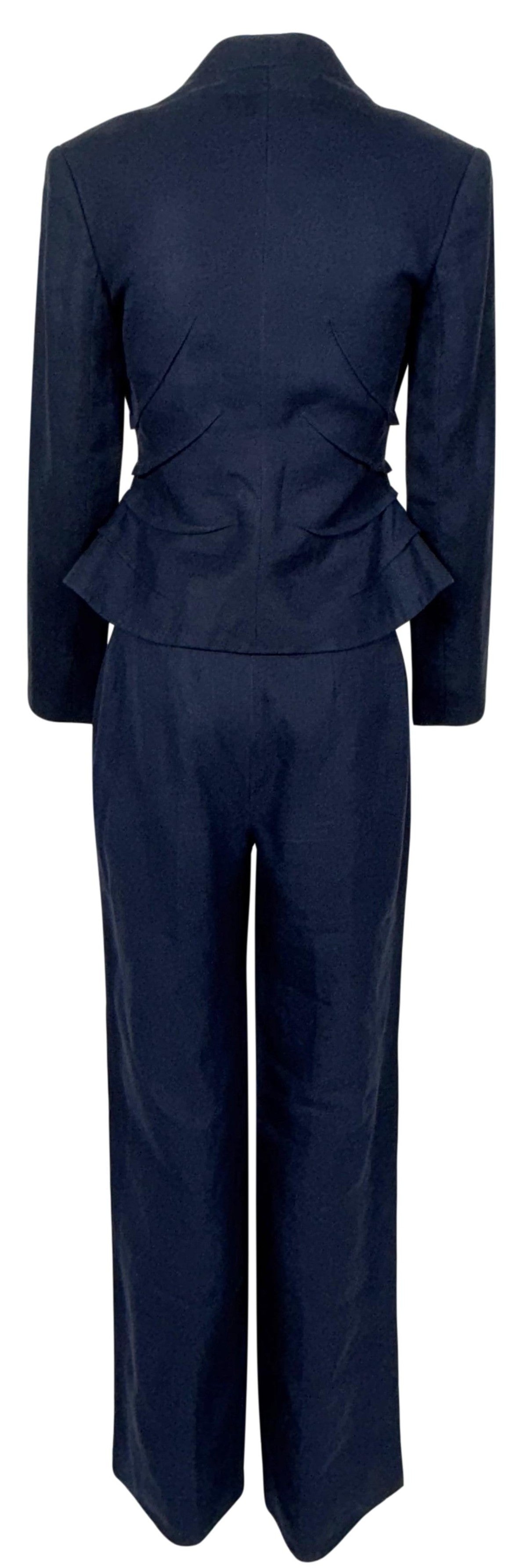 S/S 2010 Christian Dior Haute Couture by John Galliano Navy Blue Fitted 1940's Style Short Jacket & Pants Suit
