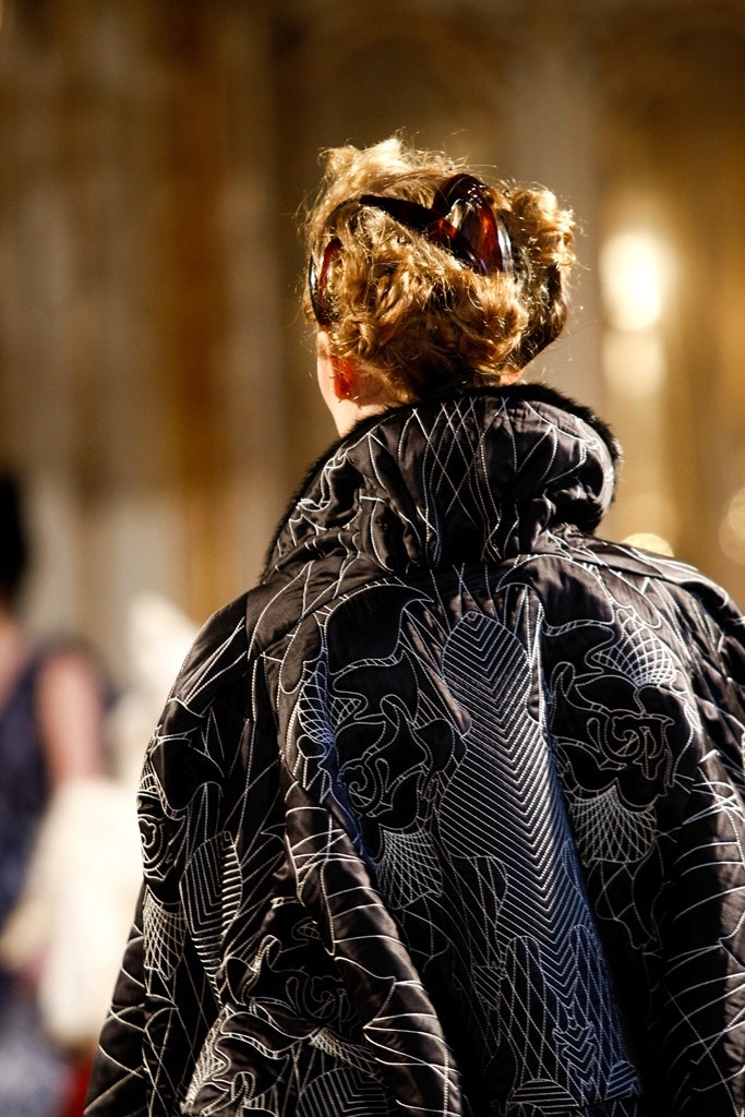 F/W 2011 John Galliano Runway RARE Japanese Embroidered Tattoo Black Silk Puffer Mink & Yak Fur Coat Jacket