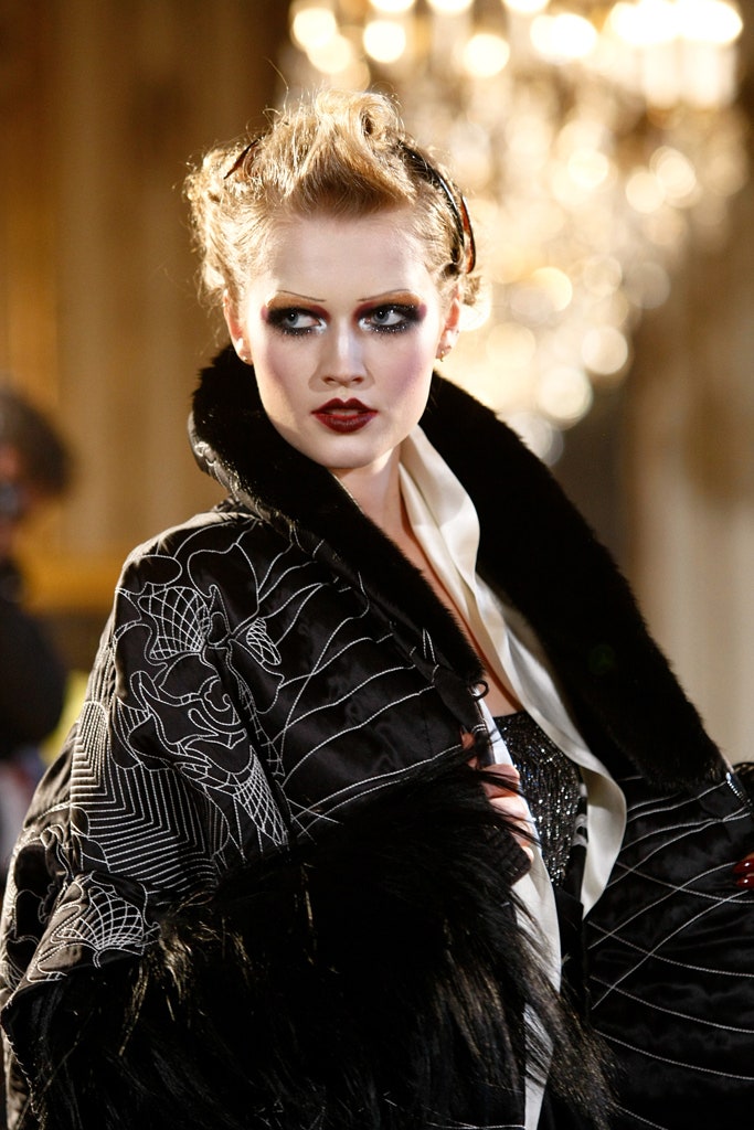 F/W 2011 John Galliano Runway RARE Japanese Embroidered Tattoo Black Silk Puffer Mink & Yak Fur Coat Jacket