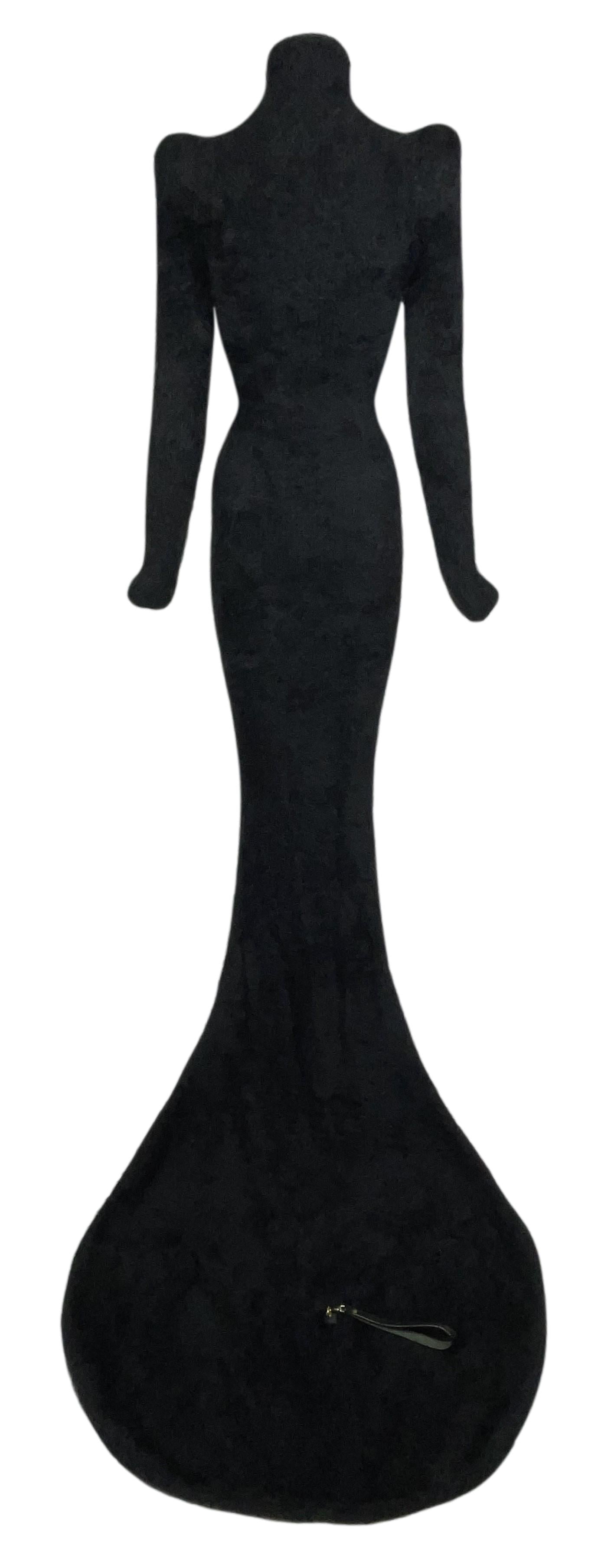 F/W 2011 Dsquared2 Fuzzy Black Plunging Cut-Out Bodycon Wiggle Gown Dress w Long Train