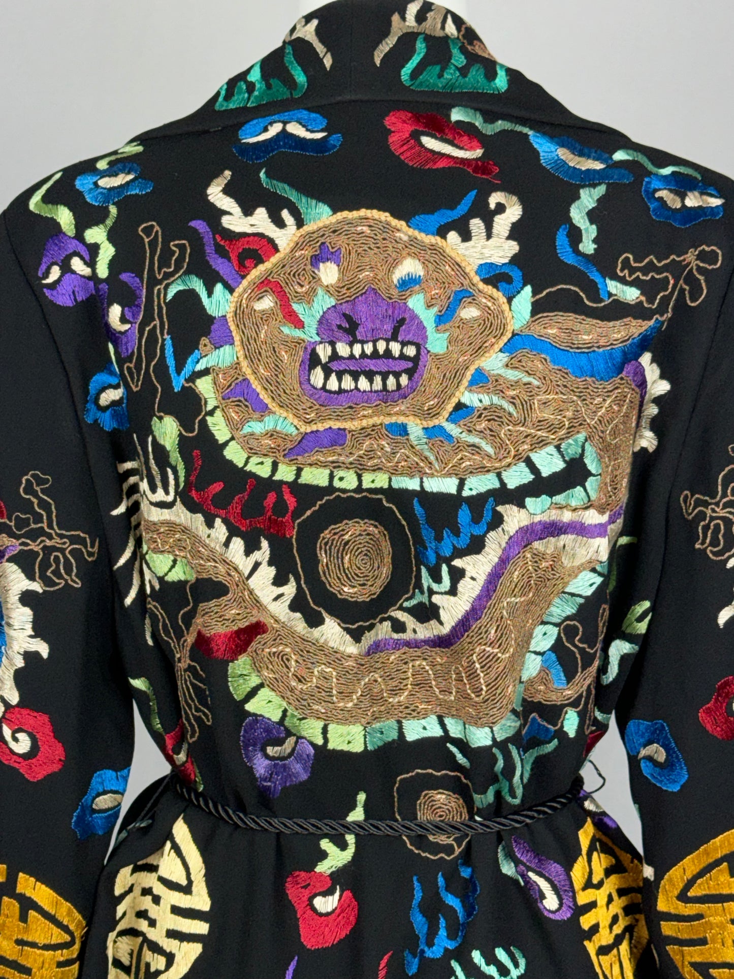 F/W 2011 Ralph Lauren Collection Runway Chinoiserie Chinese Dragon Embroidered Long Black Coat Jacket
