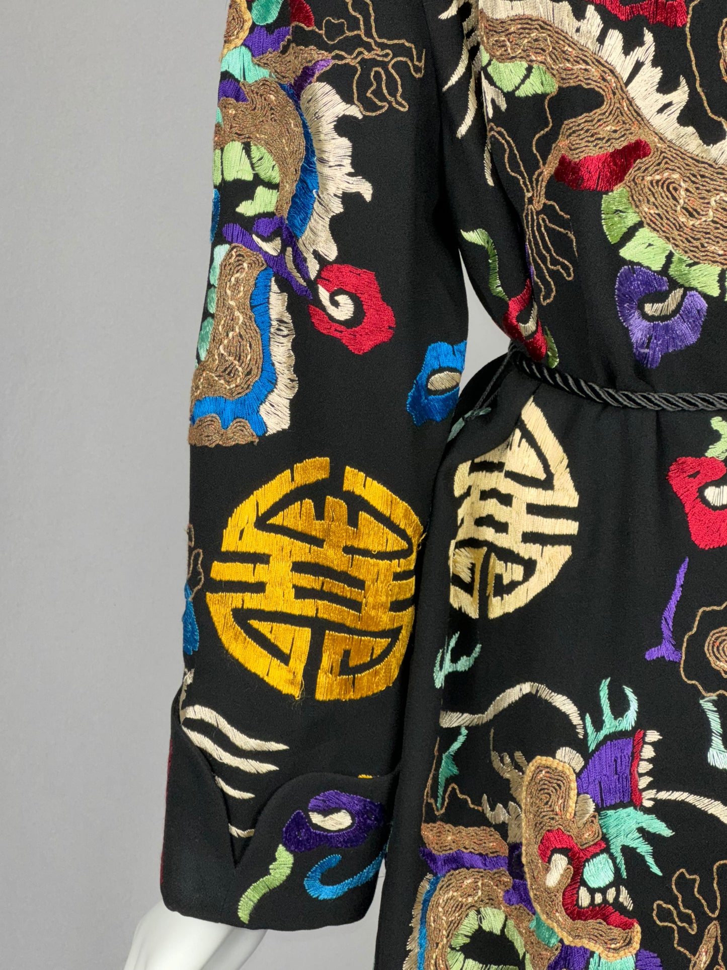 F/W 2011 Ralph Lauren Collection Runway Chinoiserie Chinese Dragon Embroidered Long Black Coat Jacket