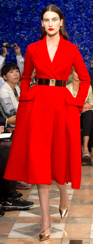 F/W 2012 Christian Dior x Raf Simmons Haute Couture Runway Classic Red Riding Fitted Vintage Style Coat Jacket w Gold Metal Belt