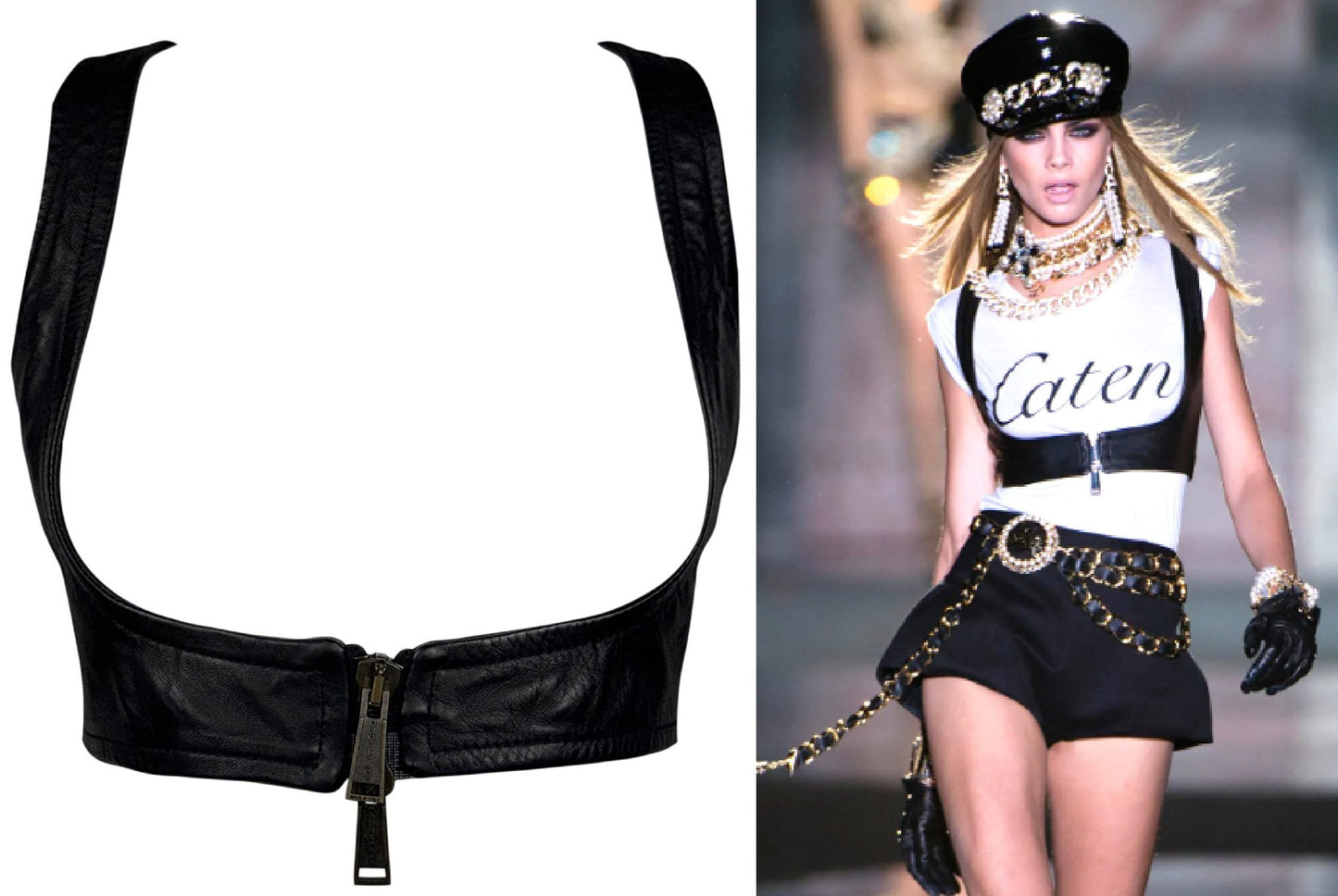 S/S 2013 Dsquared2 Runway Black Leather Harness Open Bust Vest Crop Top