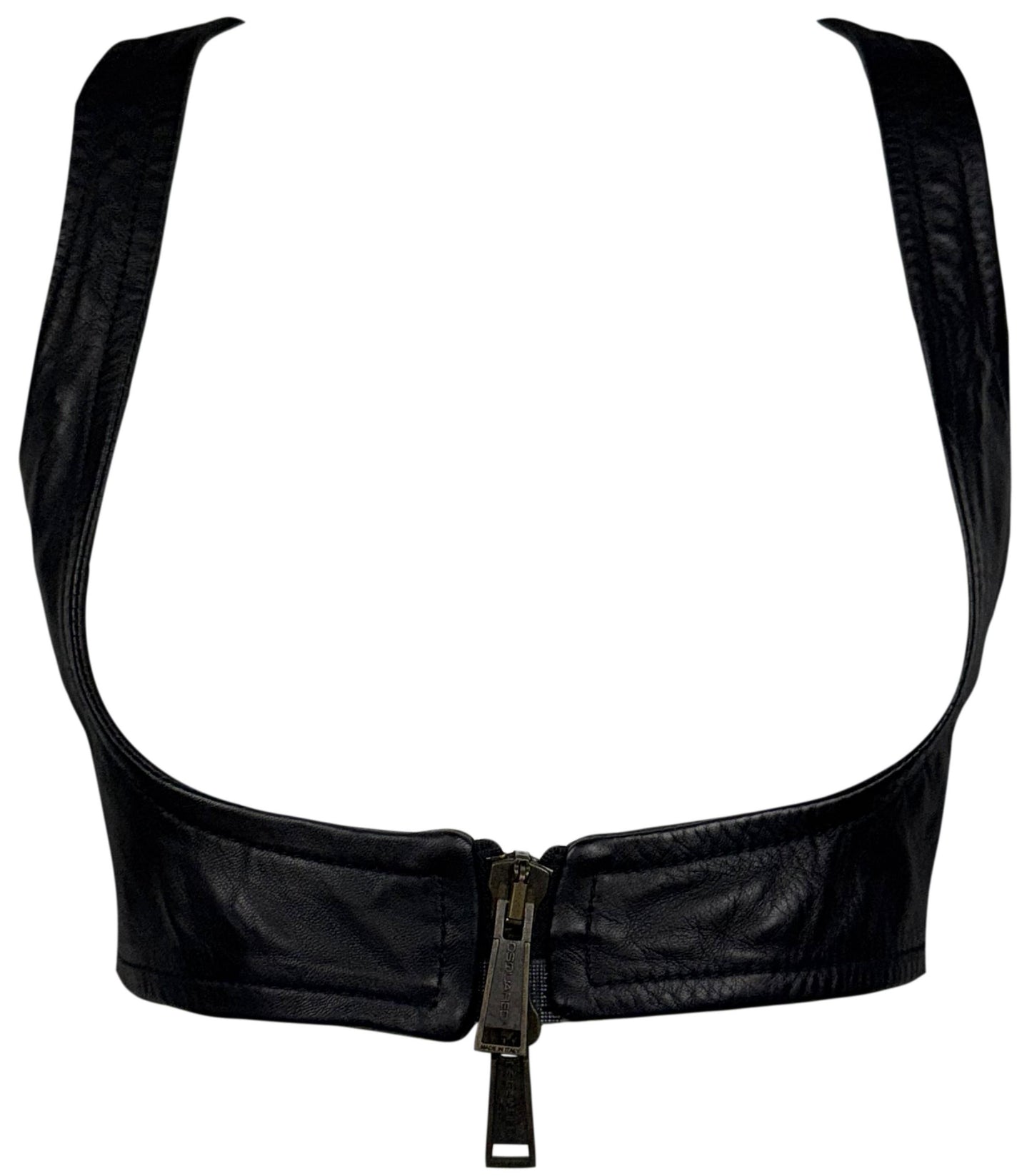 S/S 2013 Dsquared2 Runway Black Leather Harness Open Bust Vest Crop Top