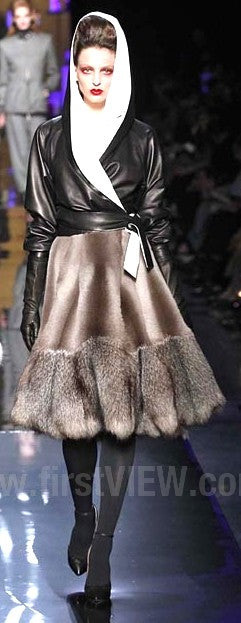 F/W 2014 Jean Paul Gaultier Haute Couture Runway Fur Fluted Wasp Waist Flared Skirt