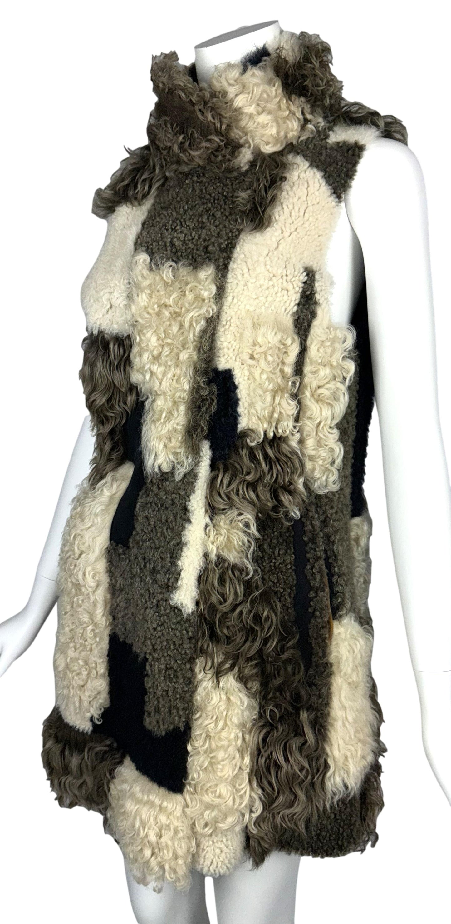 F/W 2015 Fendi by Karl Lagerfeld Geometric Fur Vest Mini Dress