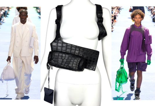 NWT S/S 2019 EXTREMELY RARE Louis Vuitton by Virgil Abloh Runway Black Crocodile Holster Bag Fanny Pack