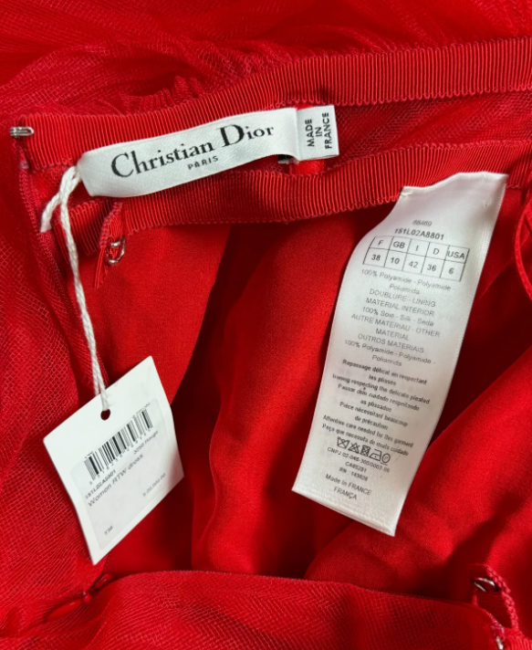 NWT F/W 2021 Christian Dior Runway Red Queen Of Hearts Tulle Gown Dress w Train