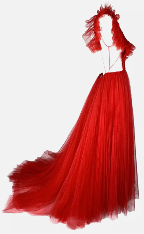 NWT F/W 2021 Christian Dior Runway Red Queen Of Hearts Tulle Gown Dress w Train