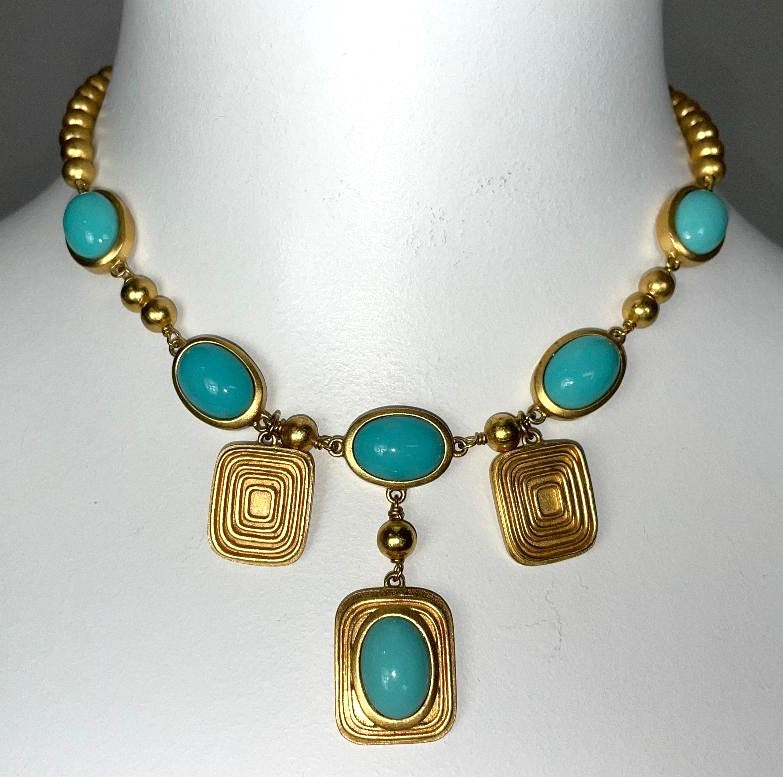 C. 2003 Christian Dior by John Galliano Large Egyptian Gold & Turquoise Earrings & Necklace