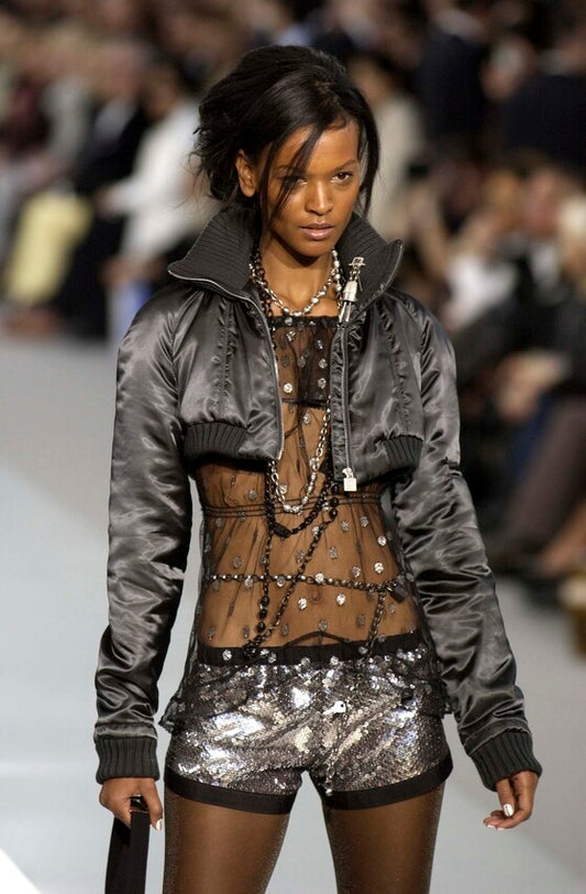 F/W 2003 Chanel by Karl Lagerfeld Runway Cropped Green Puffer Bomber Jacket Coat