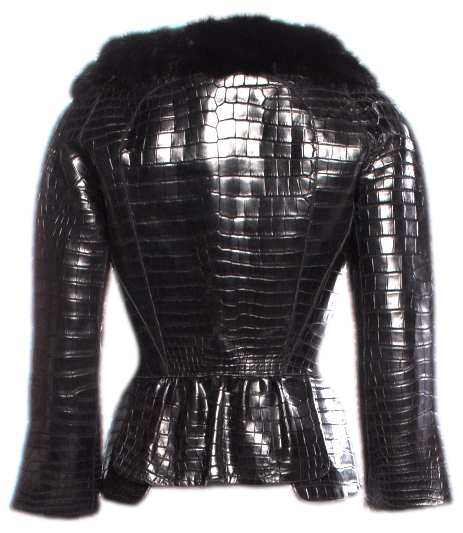 F/W 2005 Louis Vuitton x Marc Jacobs Runway Black Crocodile Alligator & Mink Fur 1950's Pin-Up Style Jacket